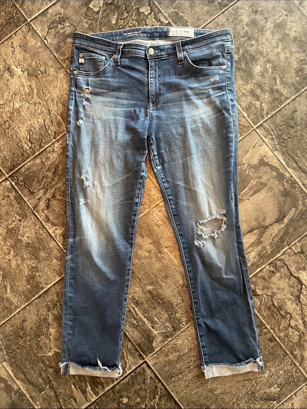 AG-ED DENIM PRIMA CIGARETTE ROLL-UP Cropped Distressed Women's Urban Jeans